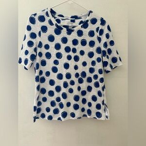 Chico's White and Blue Polka Dot Short Sleeve Top